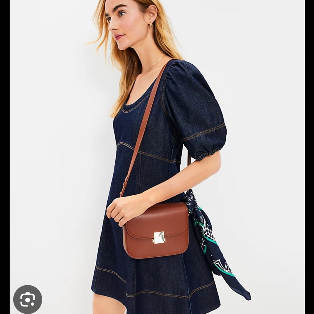 LOFT Dark Blue Puff Sleeve Mini Dress